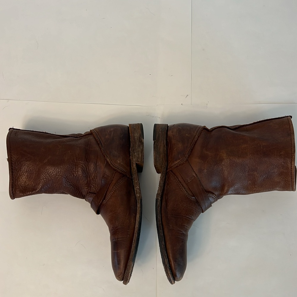 VINTAGE SHOE COMPANY WOMENS SHORT LEATHER BIKER RIDING BOOTS BROWN 7.5 - Picture 10 of 17